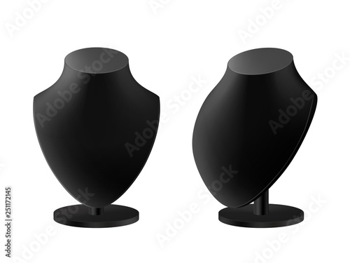 Realistic 3d Detailed Black Blank Necklace Display Set. Vector