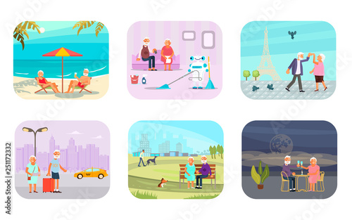 Set of healthy active lifestyle retiree for grandparents
