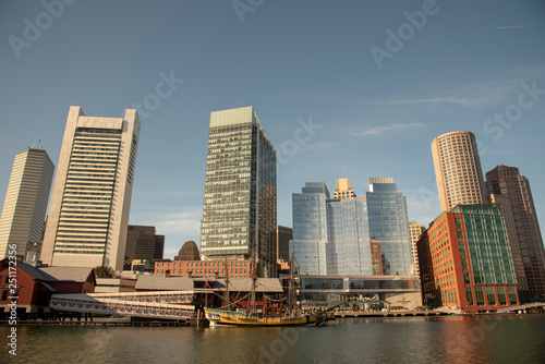 Boston financial district skyline from the Harborwalk