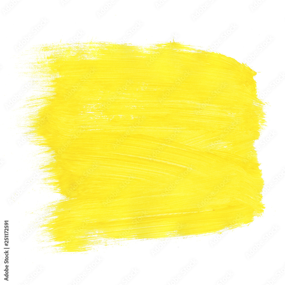 Abstract watercolor yellow paint brush texture isolated on white background