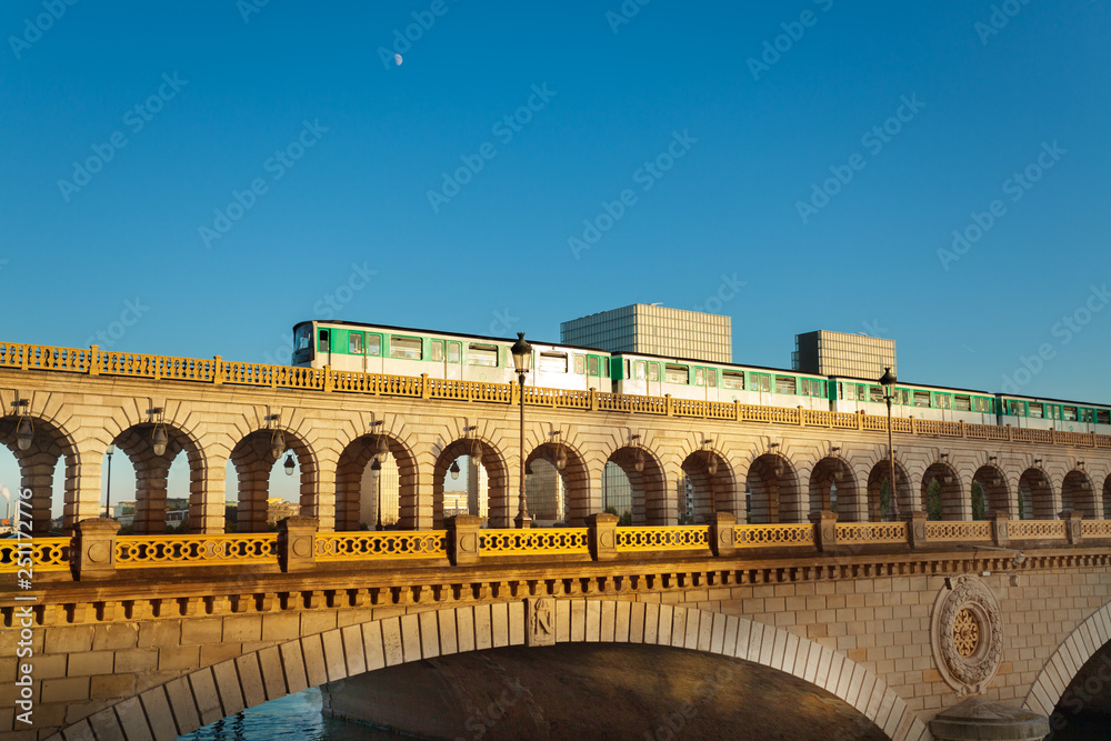 Bridge pont de Bercy in Paris with metro on it 