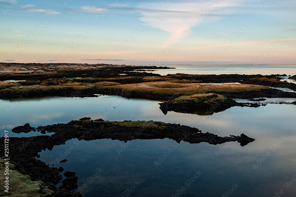 Fototapeta premium Sunset in Straumur in Hafnarfjordur, Iceland