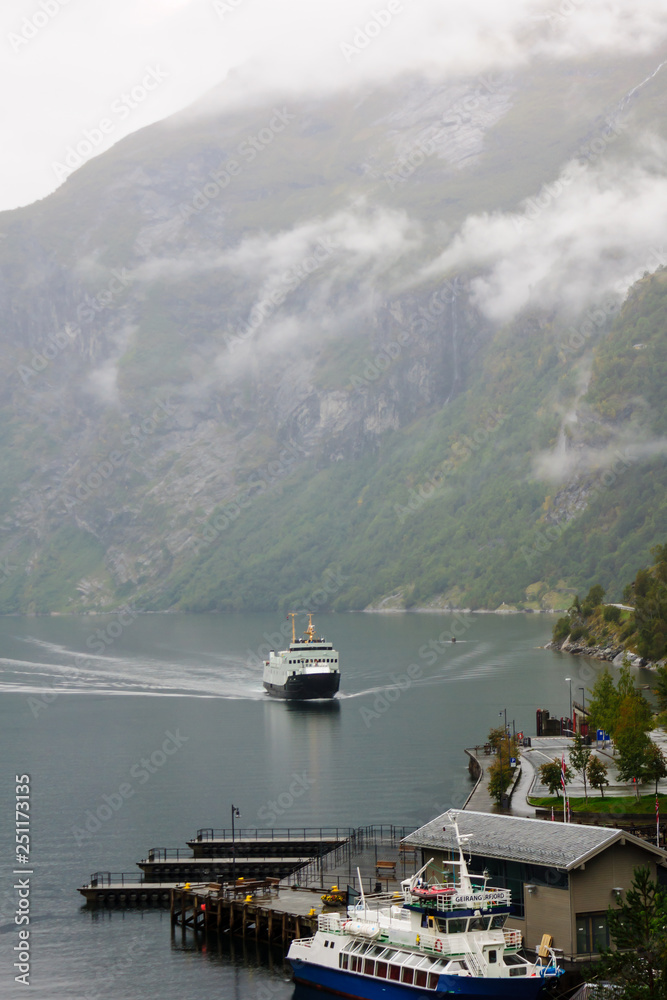 Ferry Scene in Geiranger fjord Ferry Scene in Geiranger fjord