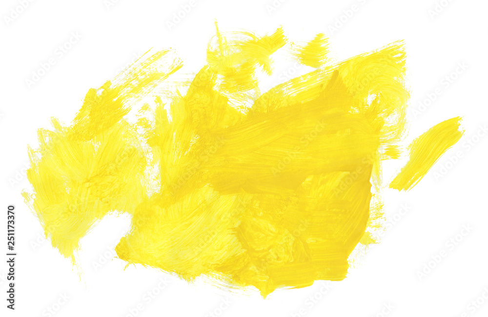 Abstract watercolor yellow paint brush texture isolated on white background