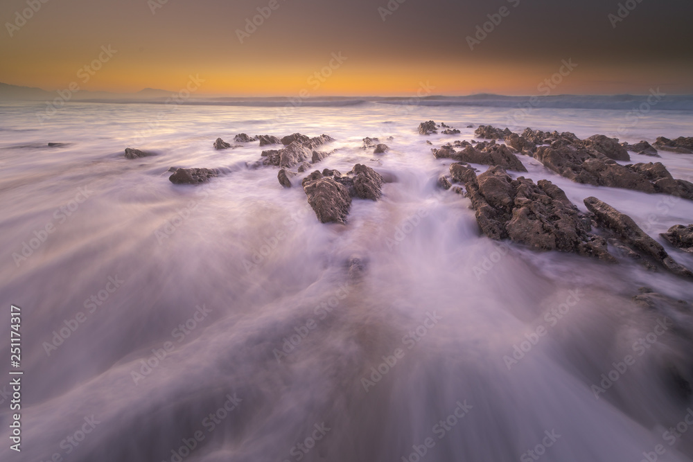 Fototapeta premium Sunset at Bidart's beach next to Biarritz, Basque Country.