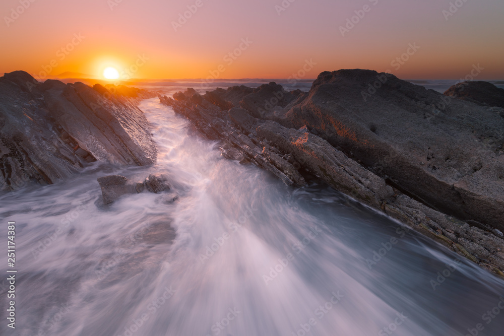 Fototapeta premium Sunset at Bidart's beach next to Biarritz, Basque Country. 