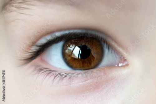 Close-up on young girl brown open eye