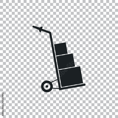 Hand truck and boxes icon isolated on transparent background. Dolly symbol. Flat design. Vector Illustration