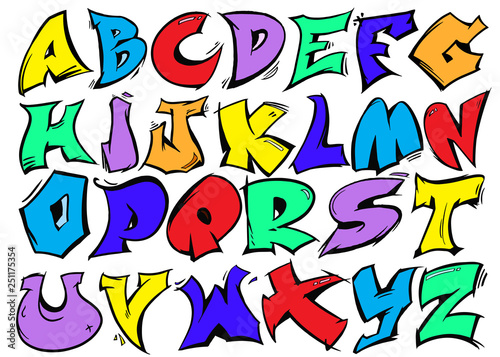 English alphabet vector from A to Z in graffiti black and white style.