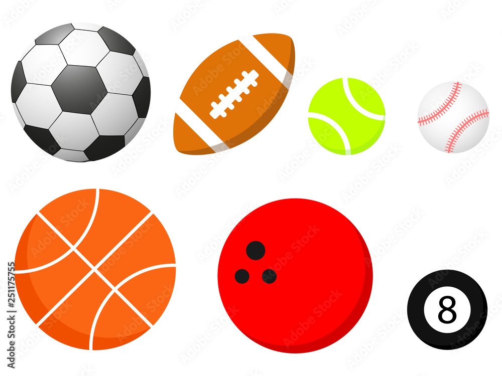Set of different balls is isolated on a white background Set of different balls is isolated on a white background