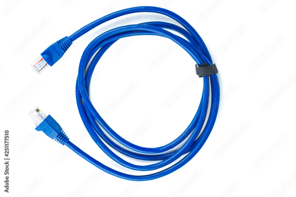 Blue ethernet (copper, RJ45) patchcord isolated on white background Blue ethernet (copper, RJ45) patchcord isolated on white background