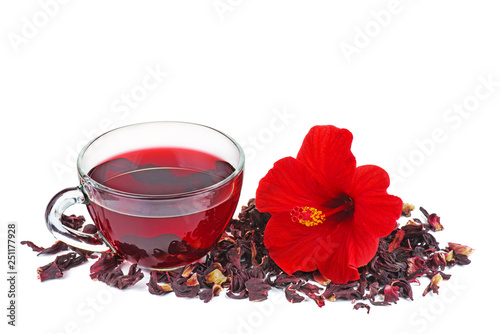 Hibiscus tea, flower and dry blossom photo