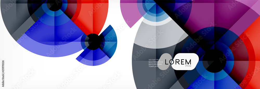 Fototapeta premium Minimal geometric circles and triangles abstract background, techno modern design, poster template