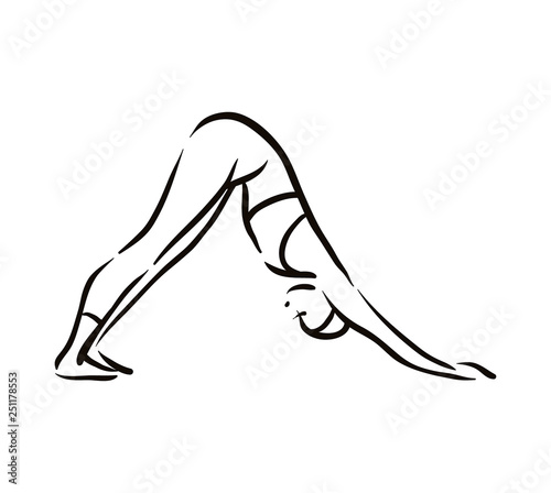 Yoga adho mukha schwanasana pose illustration on white background. Relax and meditate. Healthy lifestyle. Balance training. photo