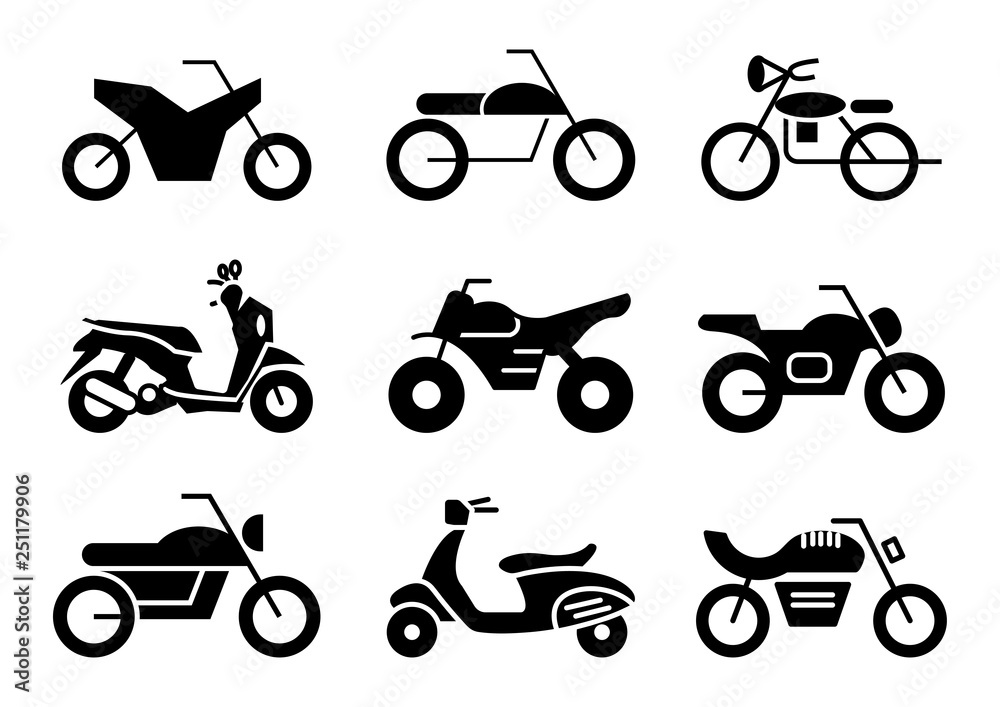 solid icons set,transportation,Motorcycle,vector illustrations