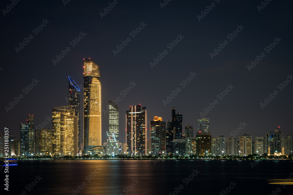 Abu Dhabi Seascape, High rise buildings of Abu Dhabi City at night