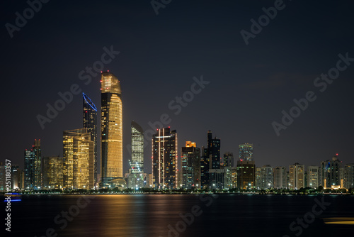Abu Dhabi Seascape  High rise buildings of Abu Dhabi City at night