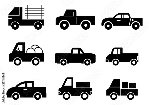 solid icons set,transportation,Pickup truck,vector illustrations