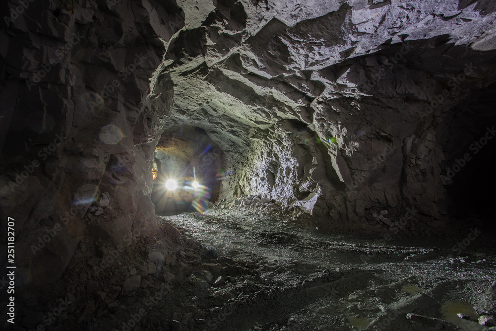 Underground gold ore mine shaft tunnel gallery passage with LHD machine Underground gold ore mine shaft tunnel gallery passage with LHD machine