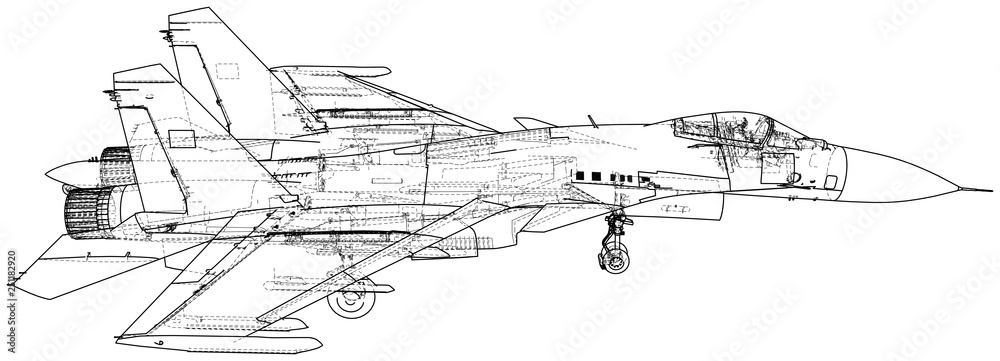 Fighter jet. Vector wireframe concept. Created illustration of 3d.