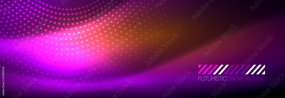 Glowing abstract wave on dark, shiny motion, magic space light. Vector techno abstract background Glowing abstract wave on dark, shiny motion, magic space light. Vector techno abstract background