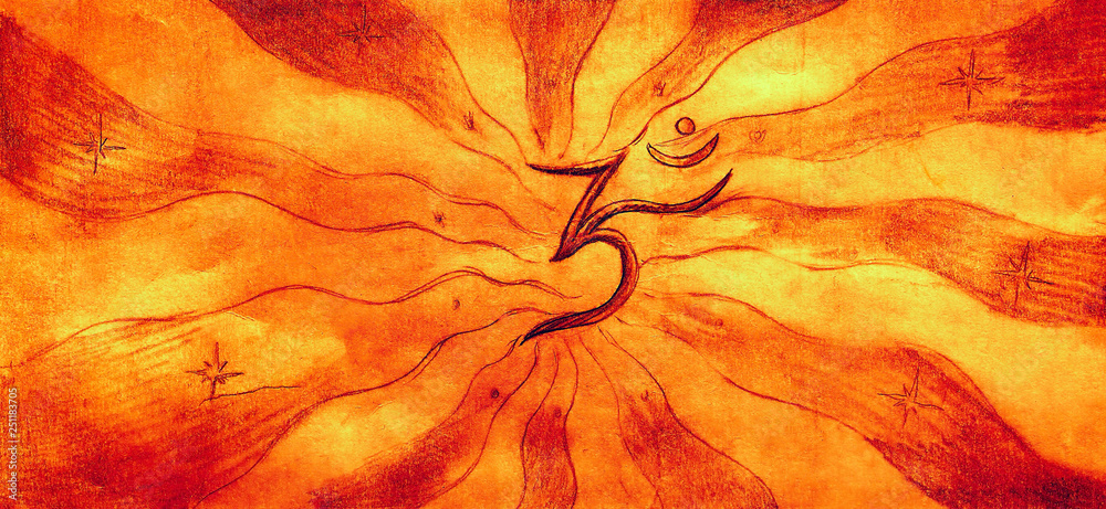 Obraz drawing of om sign, sacred symbol.