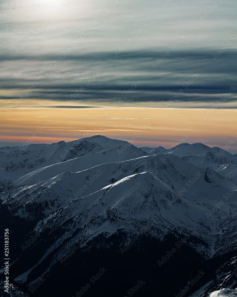 Winter sunset over Tatra Mountains, Poland