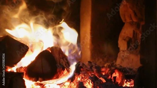 Burning firewoods on ember in the furnace
