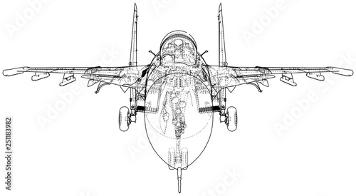 Jet fighter aircraft. Vector wire-frame concept. Created illustration of 3d