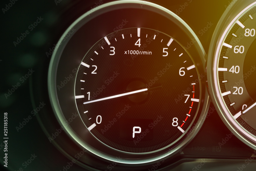 Fototapeta premium Parking in Gauge on Dashboard in The Car