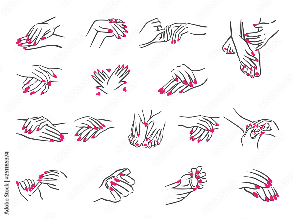 Vector illustration concept of hands with manicure icon. Black on white background