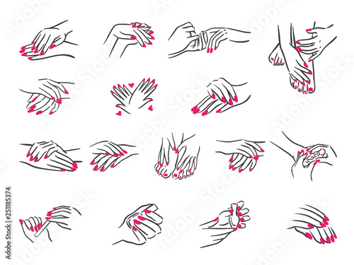 Vector illustration concept of hands with manicure icon. Black on white background
