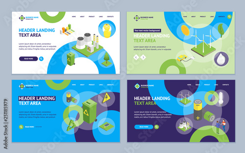 Ecology Concept Landing Web Page Template Set 3d Isometric View. Vector