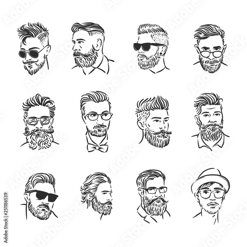 Vector illustration concept of Hipster portrait icon. Black on white background
