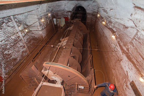 Underground gold ore mine shaft tunnel wagon dumper tipper rail car tippler photo