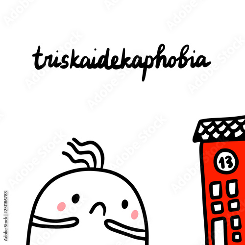 Triskaidekaphobia hand drawn illustration with cute marshmallow