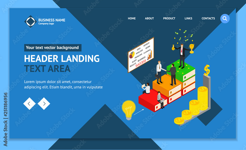 Winner Business Success Concept Landing Web Page Template 3d Isometric View. Vector