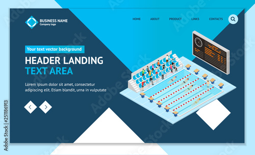 Swimming Competition Concept Landing Web Page Template 3d Isometric View. Vector