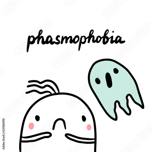 Phasmophobia hand drawn illustration with cute marshmallow and ghost