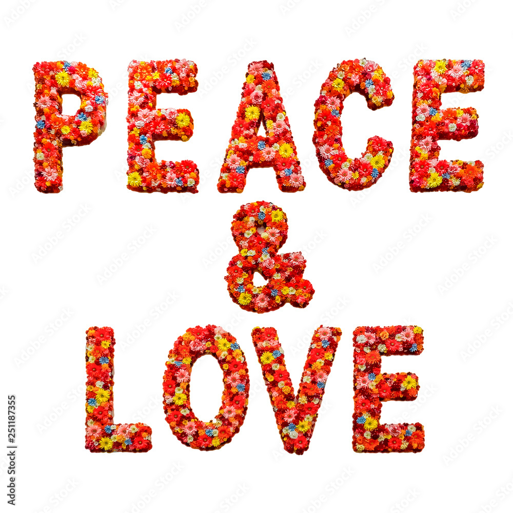 Peace and Love Flowers Decoration Letters Isolated Photo