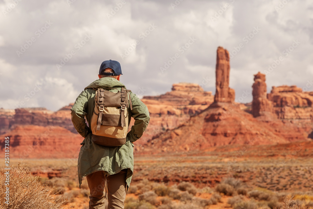 Hiker in Valley of Gods, USA