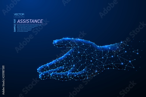 Abstract polygonal light of help hand.