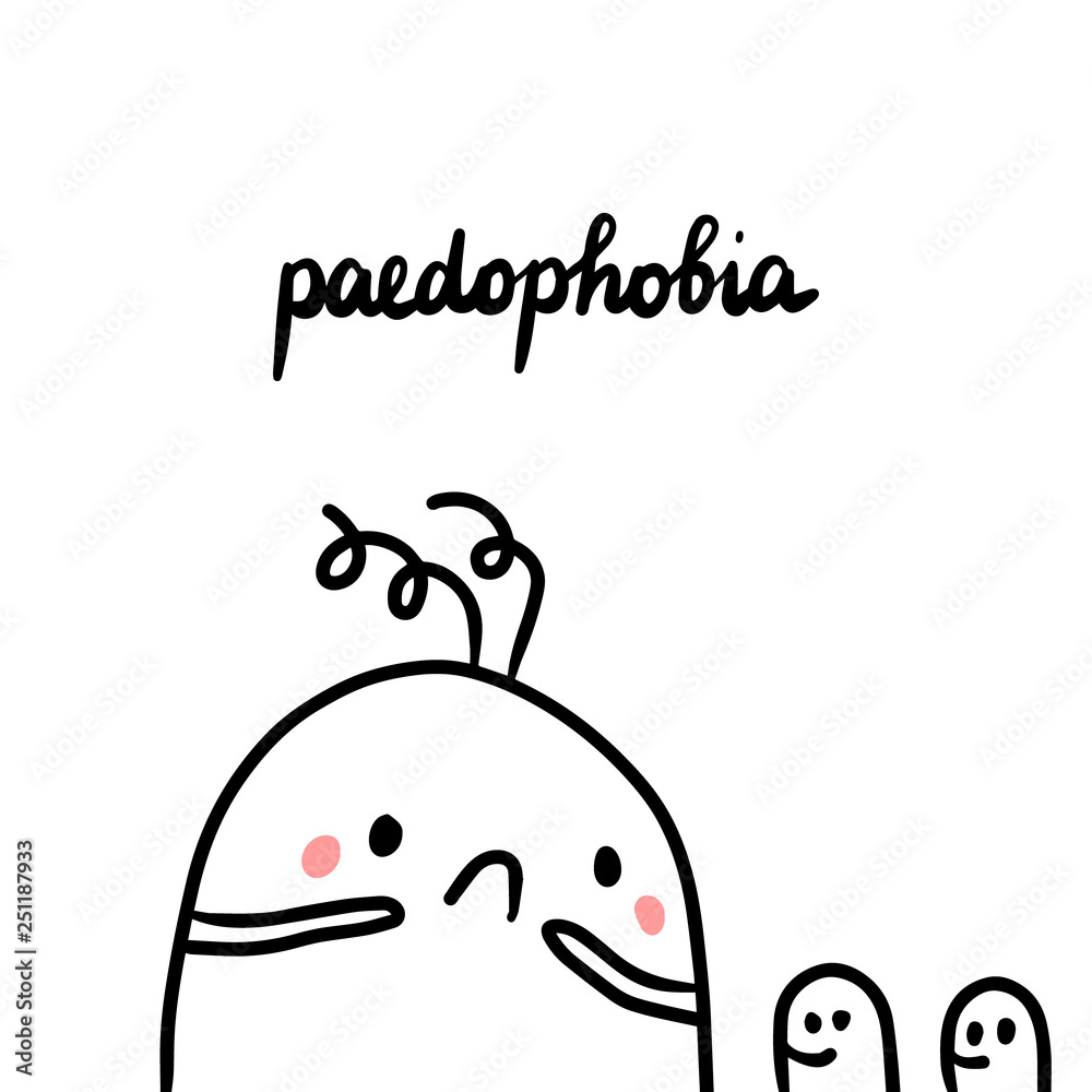 Paedophobia hand drawn illustration with cute marshmallow and small kids