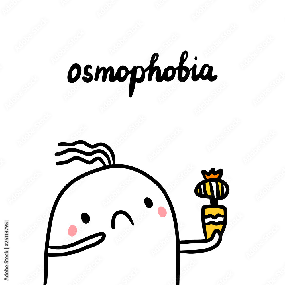 Osmophobia hand drawn illustration with cute marshmallow and perfume