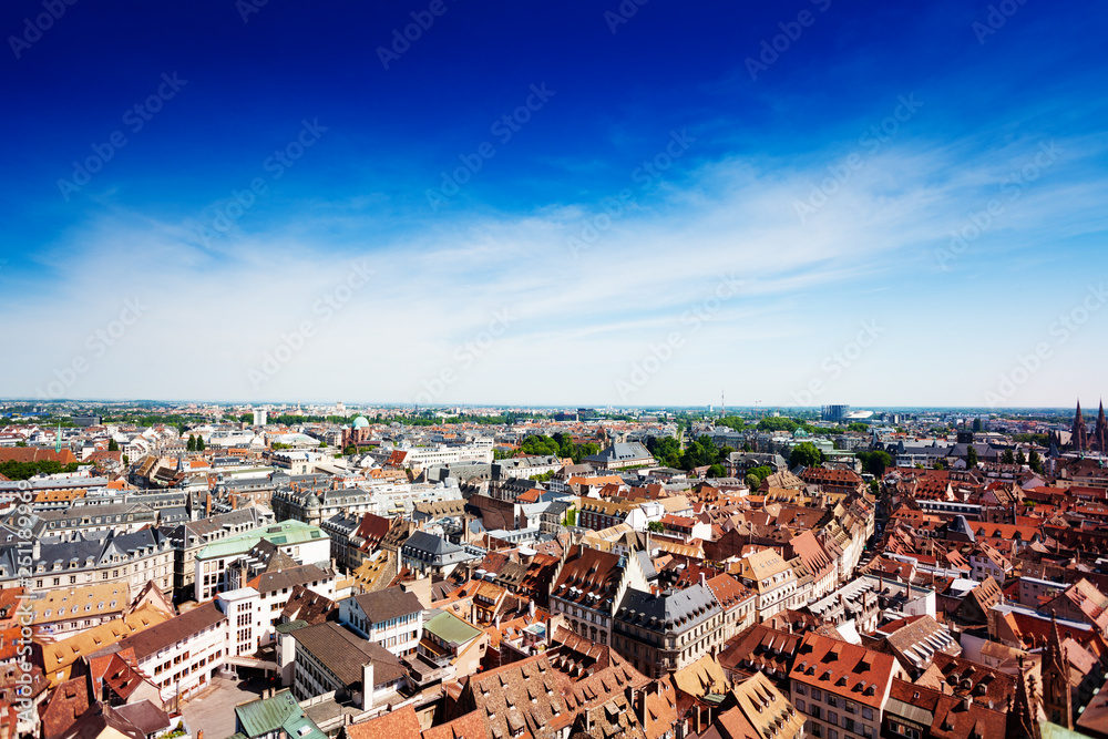 Strasbourg cityscape panorama from downtown, East France