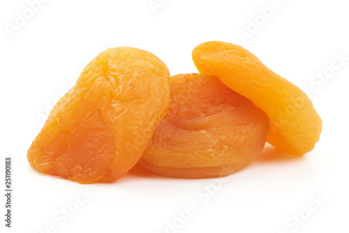Dried apricots, close-up, isolated on white background