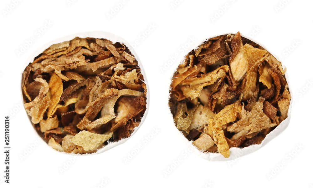 Smoking cigarettes isolated on white, top view Smoking cigarettes isolated on white, top view