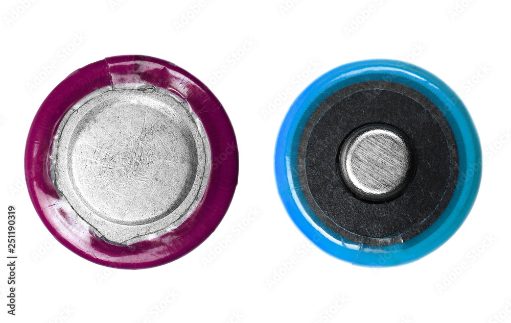 Battery macro isolated on white, top view Battery macro isolated on white, top view