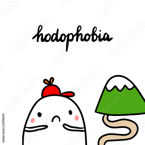 Hodophobia hand drawn illustration with cute marshmallow photo