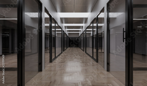 Illuminated Offices at Night Time 3D Rendering